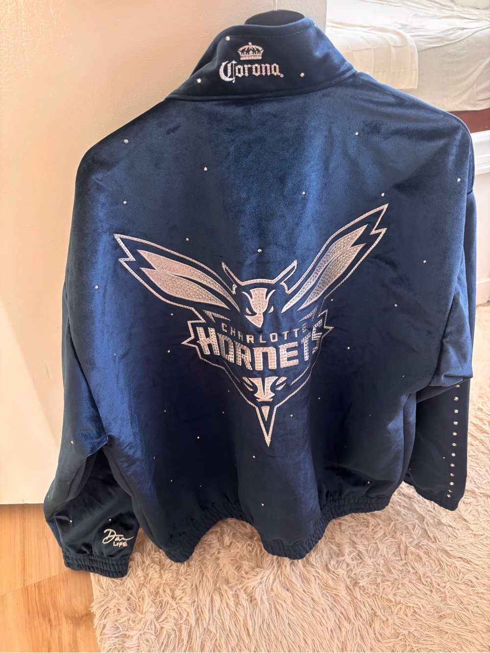 Navy Blue Charlotte Hornets Suede Jacket
